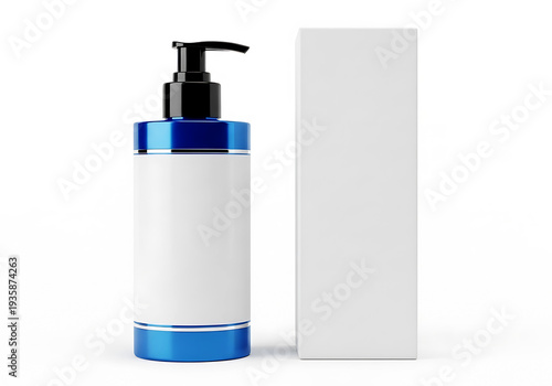 Blank Cosmetic Pump Bottle with Box Mockup on White Background – Skincare Packaging Advertising Template