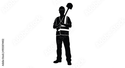 A stark depiction of a construction worker holding a shovel arms crossed presented as a silhouette high quality professional
