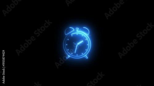 Glowing Blue Neon Alarm Clock on Black Background Time Concept Modern Minimalist modern minimalist neon light