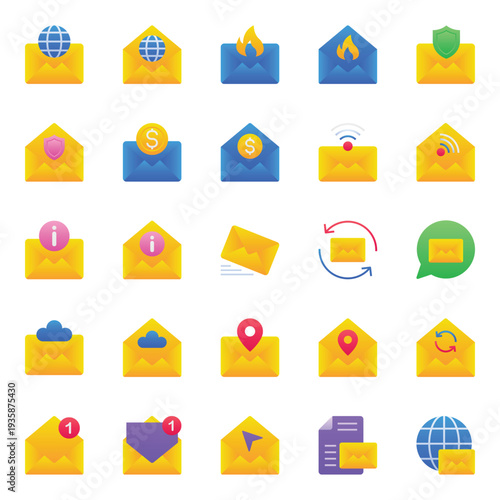 Gradient color icons set for Email communication