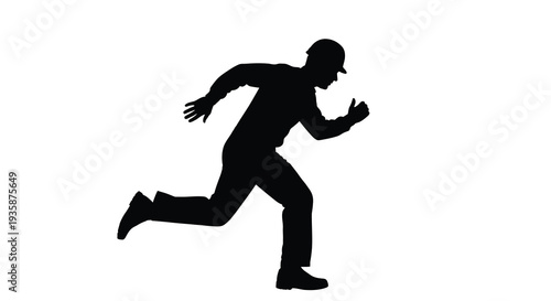 A dynamic full body depiction of a man in mid run captured in stark contrast as a silhouette high quality professional