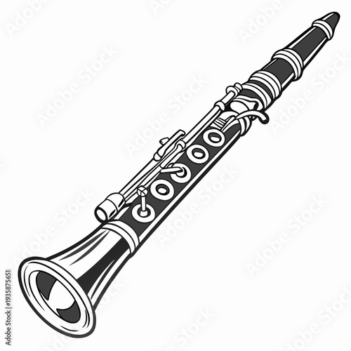 Black and white of a clarinet musical instrument woodwind