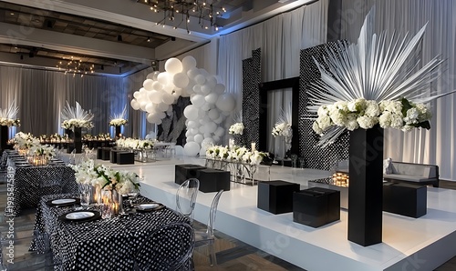 Modern Geometric Event Decor with Black White Gray Accents.