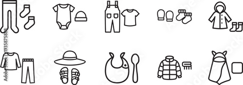 Children's socks and children's tights line icon set. Kids clothing apparel vector outline symbols.