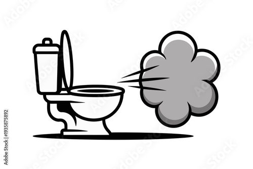 A vector graphic illustration of a toilet with a large cloud of stinky gas coming out of it