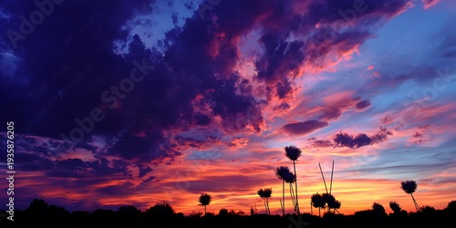 Silhouette of a girl and man in a sunset field.