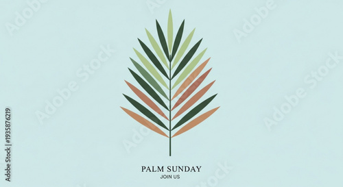 Palm sunday illustration with colorful palm leaves on light blue background symbolizing faith and celebration