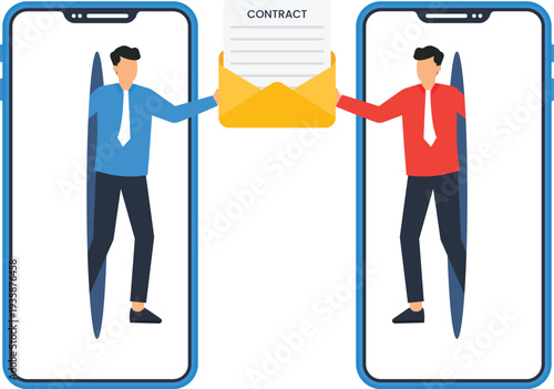 digital contract, mobile agreement, online negotiation, business communication, remote signing, legal document, 