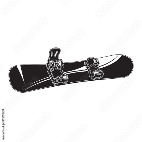 black snowboard with bindings on transparent background cut out isolated illustration on transparent background layout