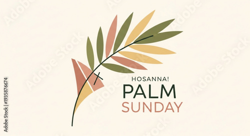 Palm sunday celebration with colorful palm leaves and hosanna text on cream background