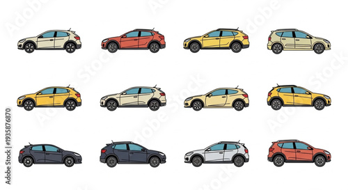 Collection of Modern Hatchback Cars in Various Colors.