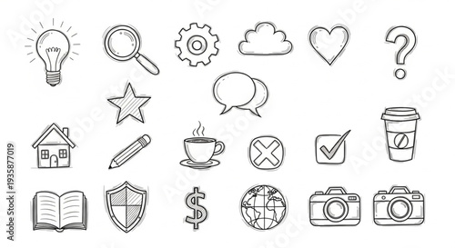 Collection of Hand Drawn Icons and Symbols.