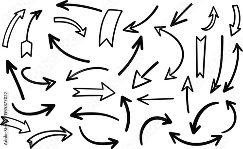 Collection of hand drawn arrows pointing in various directions