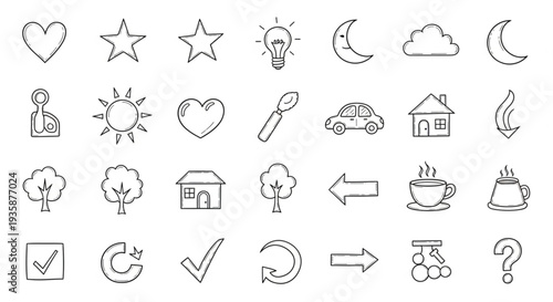 Collection of Hand Drawn Icons and Symbols.