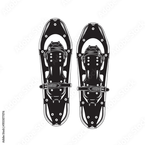 pair of black snowshoes on transparent background cut out isolated illustration on transparent background layout
