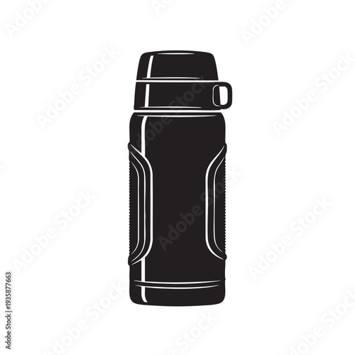 black thermos bottle on transparent background cut out isolated illustration on transparent background layout