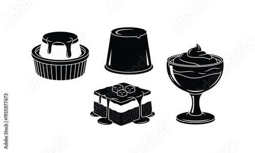 Black and white illustrations of various desserts and sweet treats