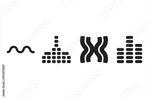 Minimal audio equalizer icon set with sound wave symbols for music and media design