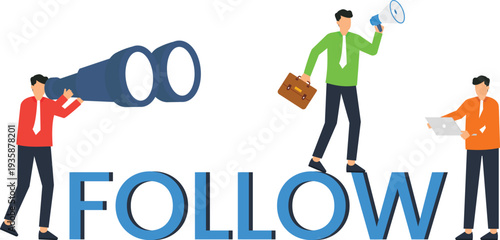 social media, digital marketing, business strategy, online following, audience engagement, leadership concept, communication skills, market research, future vision, flat design, marketing campaign, 