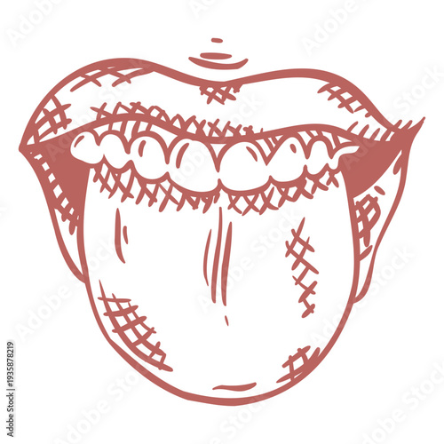 Mouth with tongue out hand drawn
