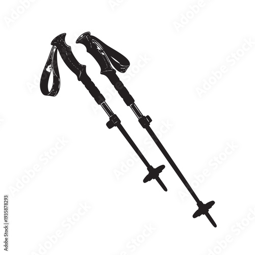 Silhouette hiking poles vector eps isolated on transparent background
