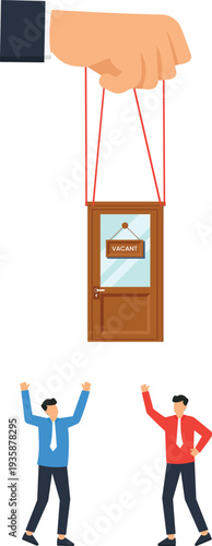 Recruitment concept business people seeking vacant door opportunity hiring process employment search career success management control power dynamics finding work new position