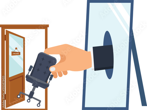 Office chair virtual hiring remote job business concept job vacancy open door new opportunity hand placing digital screen employment search career growth online recruitment