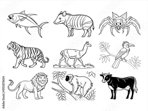 the animal, bird, and flower black vector bundle