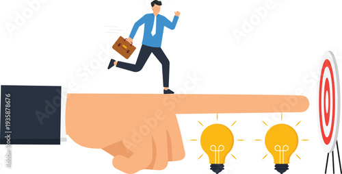 Businessman running business strategy goal achievement creative idea success path future direction innovation concept target marketing solution finding leadership guidance career progress