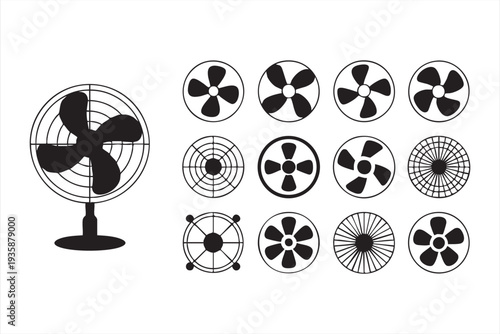Cooling fan icon collection for appliance graphics and air circulation themes