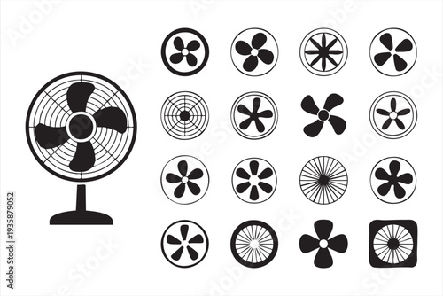 Fan blade vector icon pack for airflow, ventilation and comfort concepts