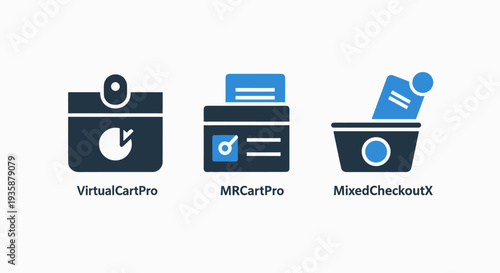 Virtual Shopping Cart and Checkout Process Icons for E-commerce Business and Digital Retail Analytics Concepts