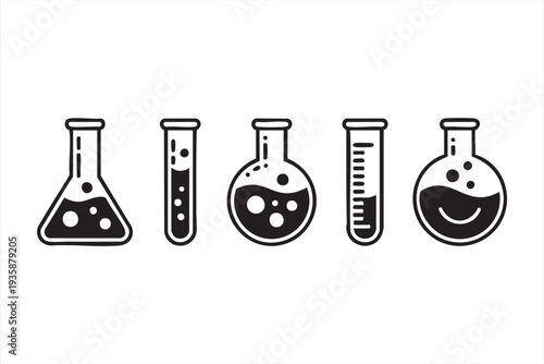 Laboratory flask and test tube icon set for science and chemistry experiment design