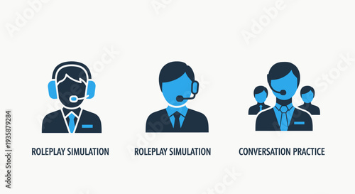 Roleplay Simulation and Conversation Practice Icons for Training, Customer Service, and Communication Skill Development