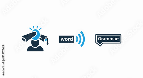 Educational and Language Icons: Learning Concept, Word Communication, and Grammar Checker for Digital Learning Platforms