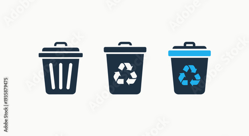Recycle and Trash Can Icons for Waste Management and Environmental Conservation