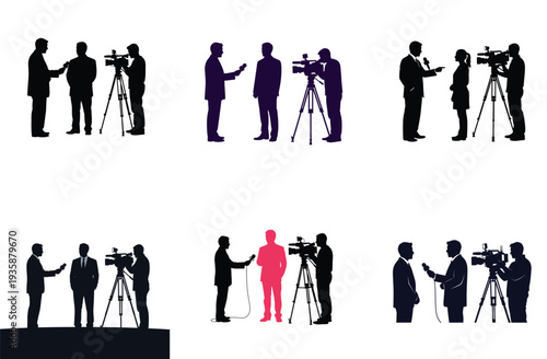 News Reporter Silhouette Vector Illustration Set