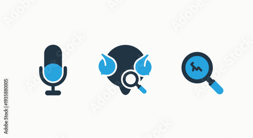 Voice Recognition and Audio Data Analysis Icon Set for Speech Processing and Search Technology