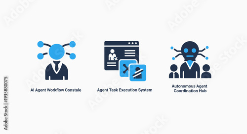 Artificial Intelligence AI Agent Workflow and Task Execution Management System Icons
