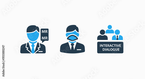 Communication and interactive dialogue icons for customer service and professional moderated conversations