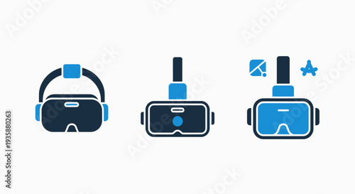 Virtual Reality Headset Icons Set for Metaverse Gaming and Augmented Reality Technology Applications