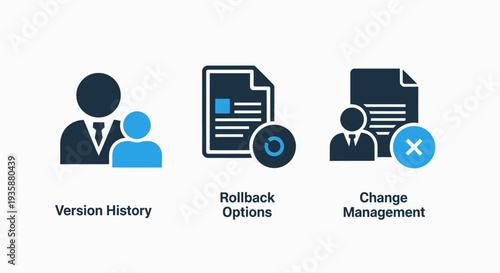 Document Management and Version History Icons for Corporate Workflow and Change Tracking