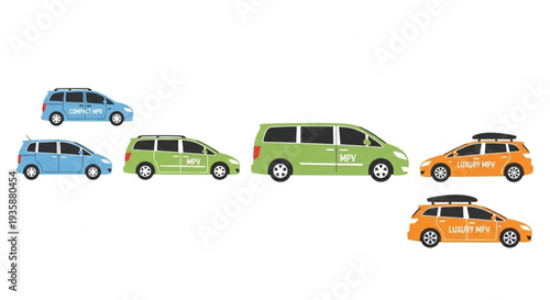 Collection of Diverse Minivans and SUVs on White Background.