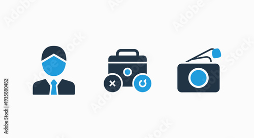 Technical Support and Device Maintenance Service Icons with Professional Consultant and Repair Bag