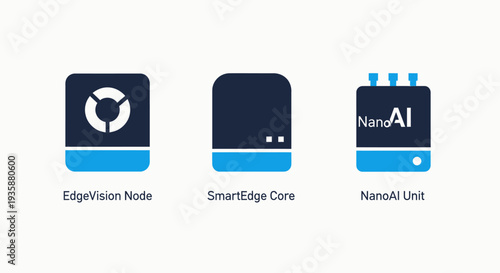 Artificial Intelligence Hardware Icons Set for Edge Computing Nano AI Units and Smart Core Nodes
