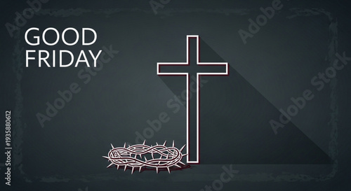 Good friday symbol with cross and crown of thorns on dark background christian holiday concept