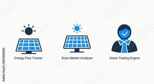 Green Energy and Solar Power Management Icons for Market Analysis and Trading Engines
