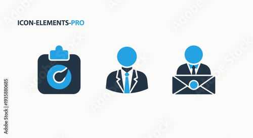 Business Communication and Task Management Icons with Clipboard and Professional Avatar Symbols