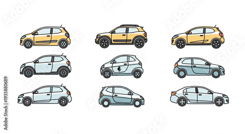 Collection of diverse small cars in various colors and styles.