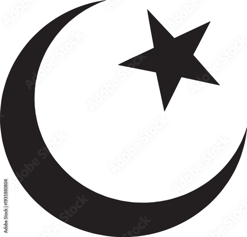 Generative AI crescent moon and star Islamic symbol silhouette